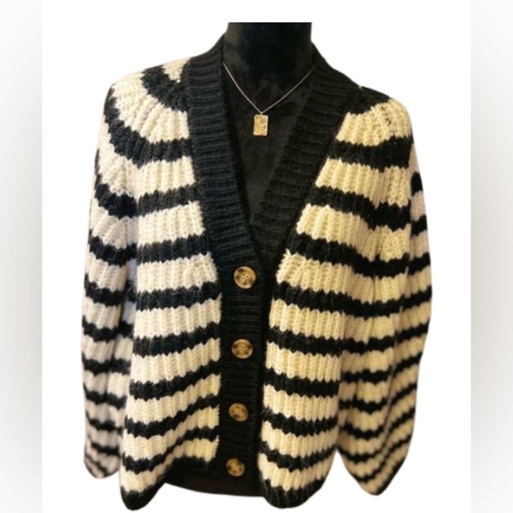 Zara wool and alpaca blend striped cardigan , front closure .Size  L